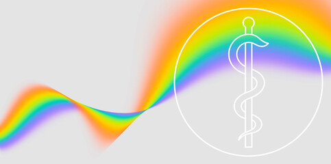äskulapstab zeichen karte visitenkarte medizin praxis arzt heilkunde regenbogen