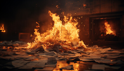 burning bundle of paper. 