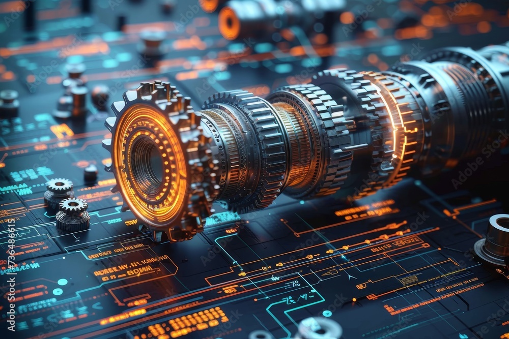 Aufkleber a mesmerizing view of intricate gears in motion, symbolizing the precision and complexity of electro