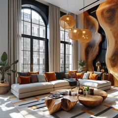 Colorful interior design of modern apartment. Interior mockup. Generative AI