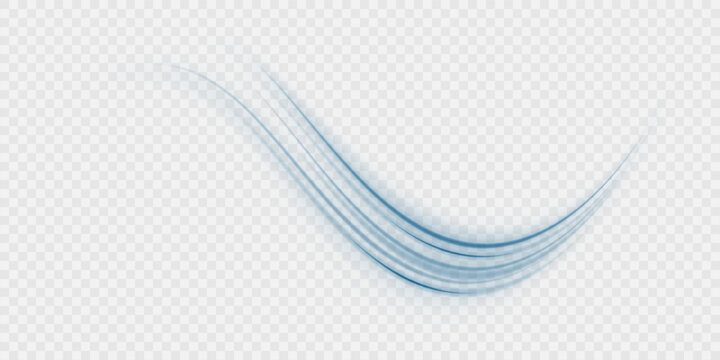 Wavy transparent curved lines in the form of a blue wave, dynamically flowing sea water in a large set of different contour shapes.