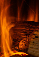 Close-up of burning log particles