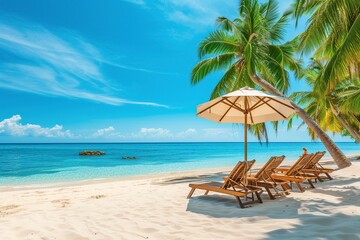 Obraz premium sun loungers under a large umbrella in the beach