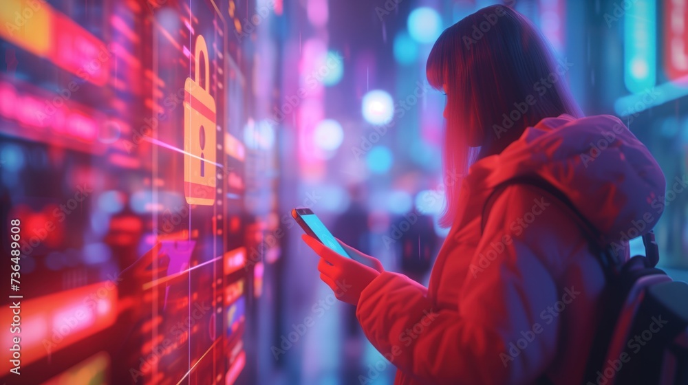 Poster artistic depiction of a user receiving a secure payment confirmation on their mobile device