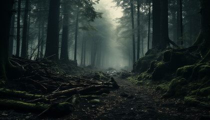 forest in the fog. 