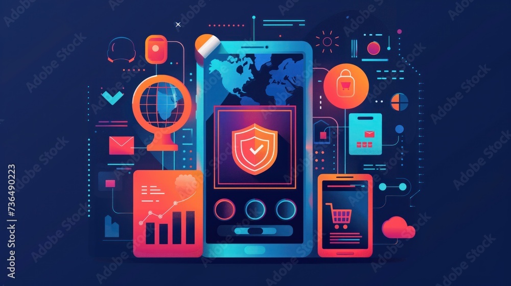 Poster conceptual artwork of a user accessing an e-commerce app through a vpn
