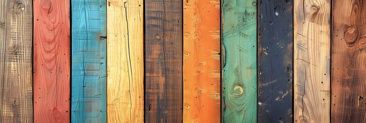 Multicolored wooden boards, background of wooden boards, banner