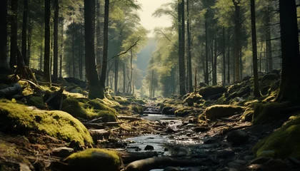 Foto op Plexiglas forest with big trees and moss.  © Juli Puli