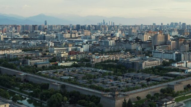 Time lapse view of Xian city urban buildings