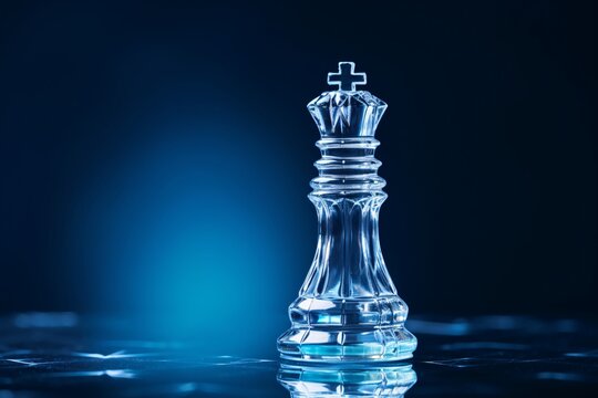 a glass chess piece with a blue background