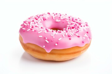 Pink donut isolated. White background. Generate Ai