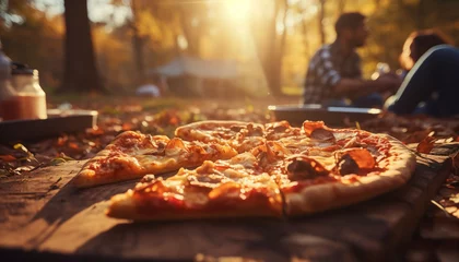 Foto op Canvas friends campaign eating pizza in the park.  © Juli Puli