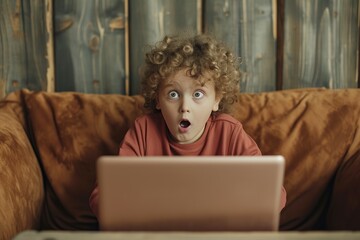 Fototapeta premium boy is surprised looking at the laptop