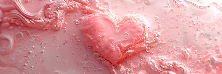 Fototapeta premium Abstract pink heart with swirling texture and droplets, ideal for Valentine's or Mother's Day.