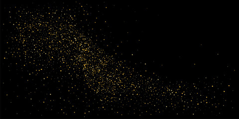 Gold dust. Confetti with gold glitter on a black background. Shiny scattered sand particles. Decorative elements. Luxury background for your design, cards, invitations. Vector