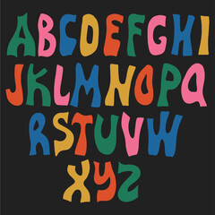 Hippie bohemian funky groovy font from the 1960s in a psychedelic boho style. Ideal for posters, collages, clothing, music albums and more. Vector clipart, individual letters.