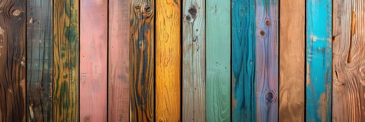 Multicolored wooden boards, background of wooden boards, banner