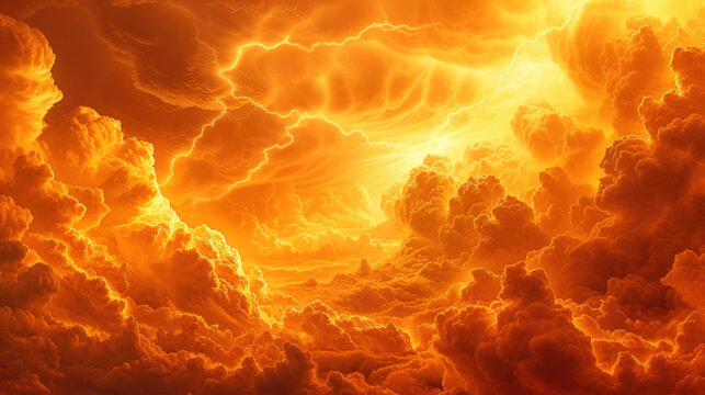 Fiery clouds and lightnings, unreal scary flight