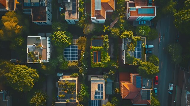 Cidade vista de cima com equil&iacute;brio urbano e natureza