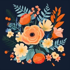 pastel dark background flat illustration flowers