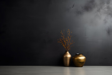 Empty light gray black wall with beautiful chiaroscuro on the wall. Minimalist background for product presentation.