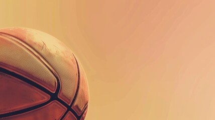 A textured basketball occupies the foreground with a soft, warm-toned gradient backdrop, suggesting movement and energy.