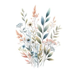 Watercolor Botanicals with Small Flowers