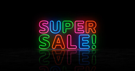 Super Sale neon light 3d illustration