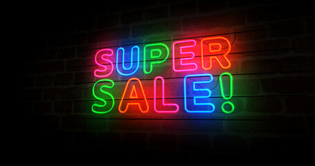 Super Sale neon light 3d illustration