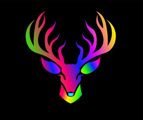 Vector illustration of a portrait of a deer with a contour gradient in different colors