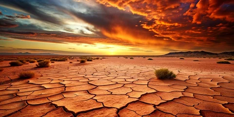 Tuinposter Global warming, extreme weather events, a cracked, dry outback. Climate Change Impact on Dry Cracked Outback Landscape © Naeem