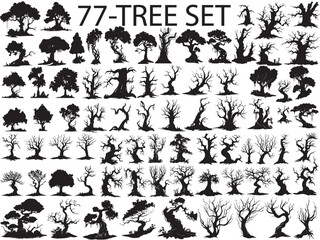 77-Tree Set. Hand drawn vector illustration