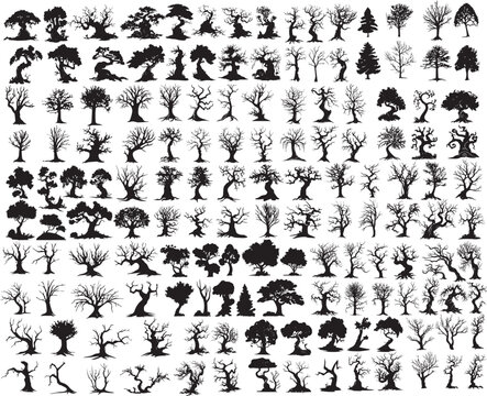 Mega Set Trees. Hand drawn vector illustration