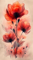 Floral Line Art and Watercolor Abstract Art Wallpaper Generative AI