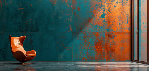 A wall featuring a metallic copper finish against a bright, cobalt blue abstract background, exuding modern vibrancy - obrazy, fototapety, plakaty