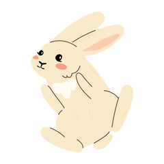 Adorable easter bunny. Hand drawn cute baby character. Spring element decoration in modern simple cartoon flat style for print design. cute spring animal in flat style. Kids design, fabric, wrapping