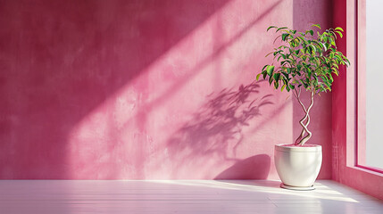 A wall with a glossy metallic white finish, set against a bright fuchsia backdrop, offering a fresh and lively contrast.