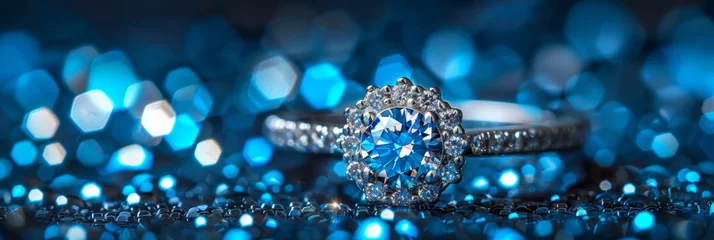 Fototapete  a gemstone ring against a rich blue backdrop © Natalia