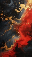 Wavy Gold and Red Abstract Marble Art Generative AI