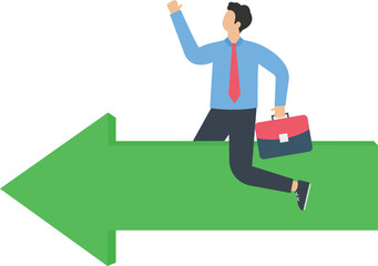 Businessman rides on a arrow, Direction or opportunity progress, Move forward for growth concept,
