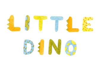 Little dino text. Watercolor cliparts  in cartoon style, isolated on white background.