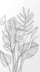 Botanical arts. Hand drawn continuous line drawing of abstract tropical leaves