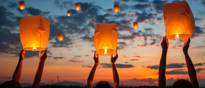 Sunset Unity: Friends Releasing Sky Lanterns