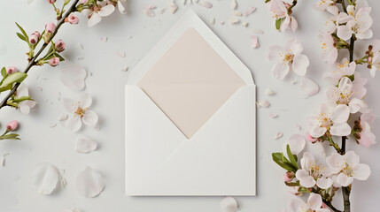 Minimalist Wedding Invitation Mockup with White Flowers and Silk