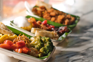 Cooked vegetables served on plates