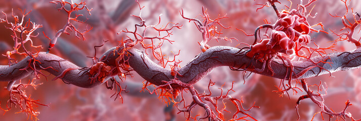 The Impact of Coronary Heart Disease  A 3D Rendering of Thickened Arteries and Veins with High Cholesterol