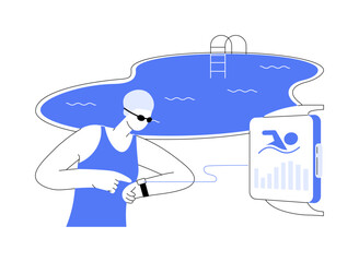 Smartwatch swim tracking isolated cartoon vector illustrations.