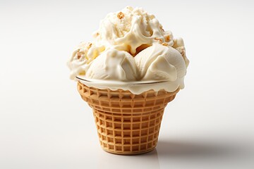 A large waffle glass with a large portion of milk ice cream.