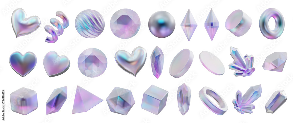 Poster holographic element set pack isolated background 3d rendering