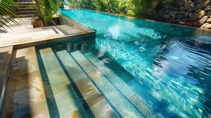 Stairs into the outdoors pool